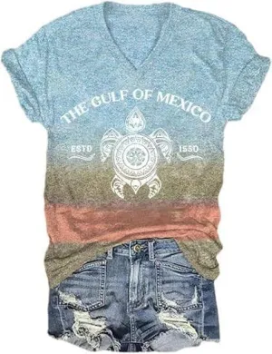 Gulf of Mexico Tshirt Oversized Est.1550 T Shirts Gulf of Mexico Blouses Tee Shirt Casual Print Vintage Short Sleeve Uni