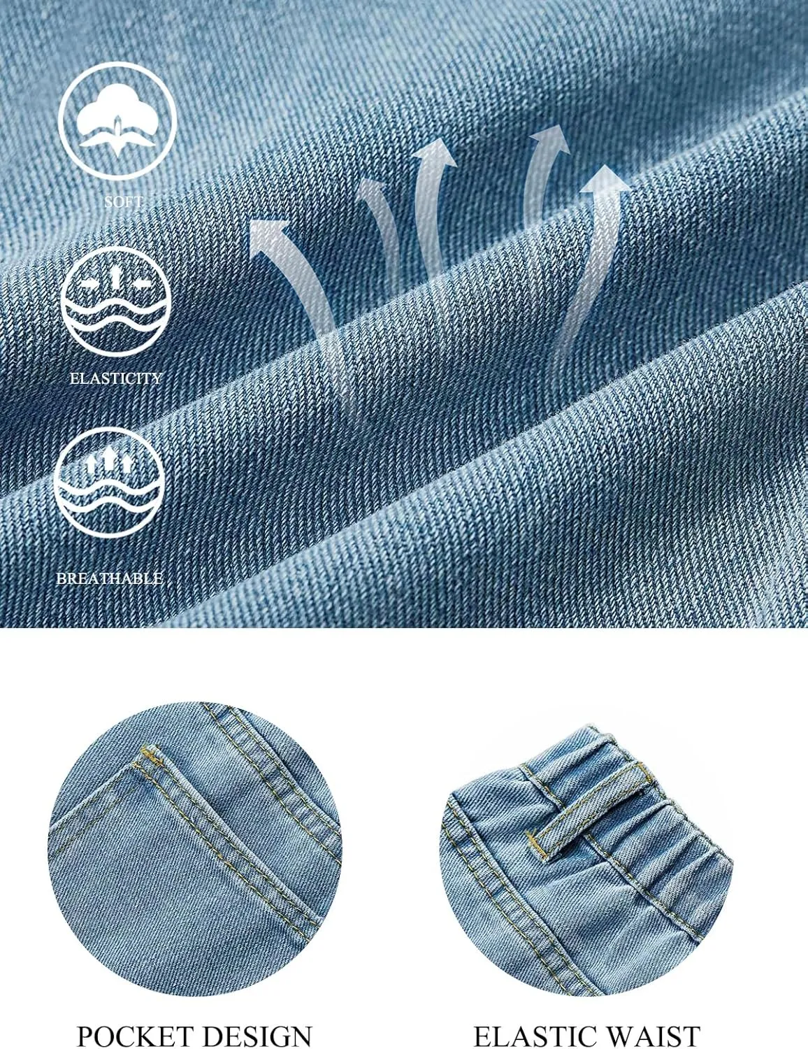 Haloumoning Girls Elastic Waist Jeans Straight Leg Demin Pants Casual Stretch Long Pants with Pockets 5-14 Years