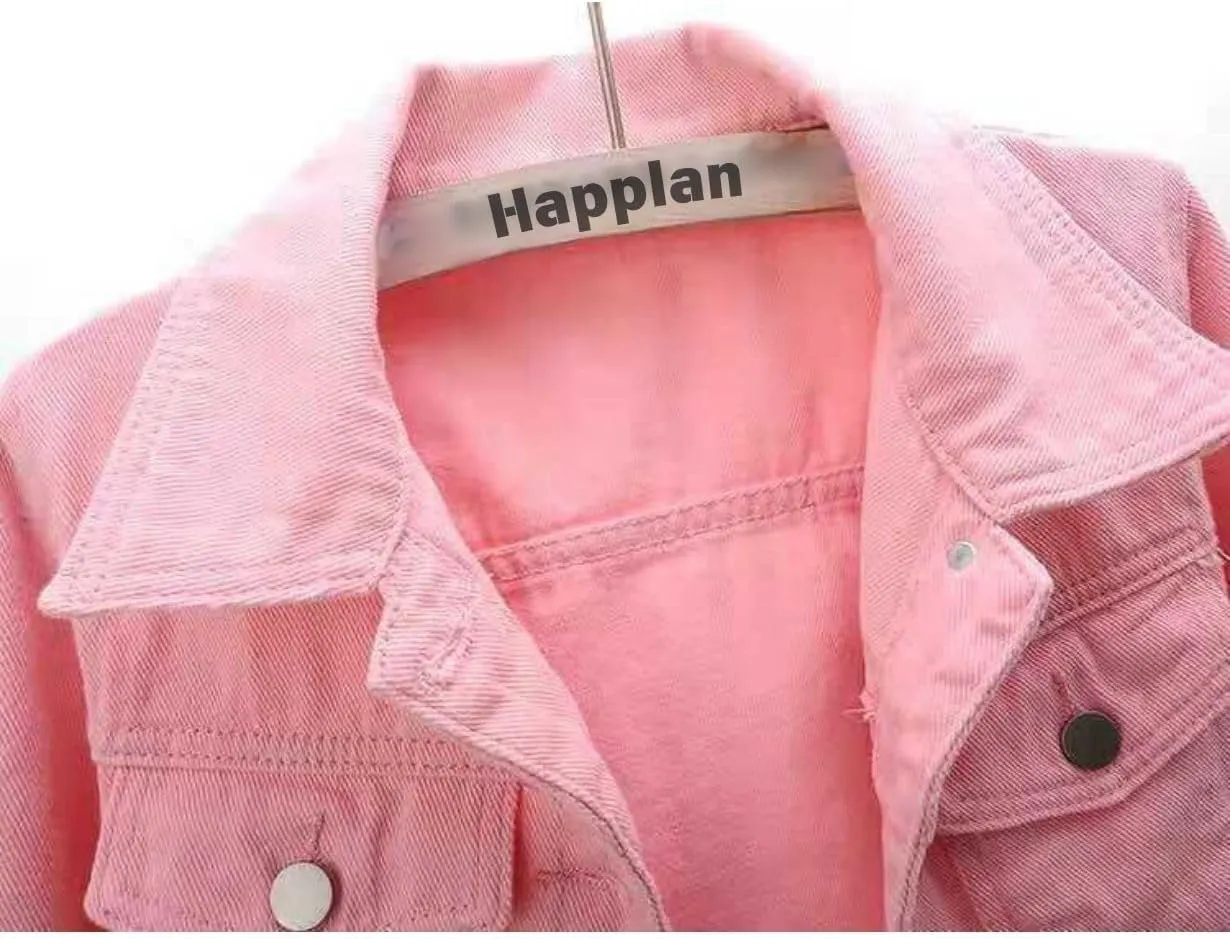 happlan Women's 3/4 Sleeve Short Denim Jacket Lapel Button Down Cropped Trucker Jean Jackets Coats