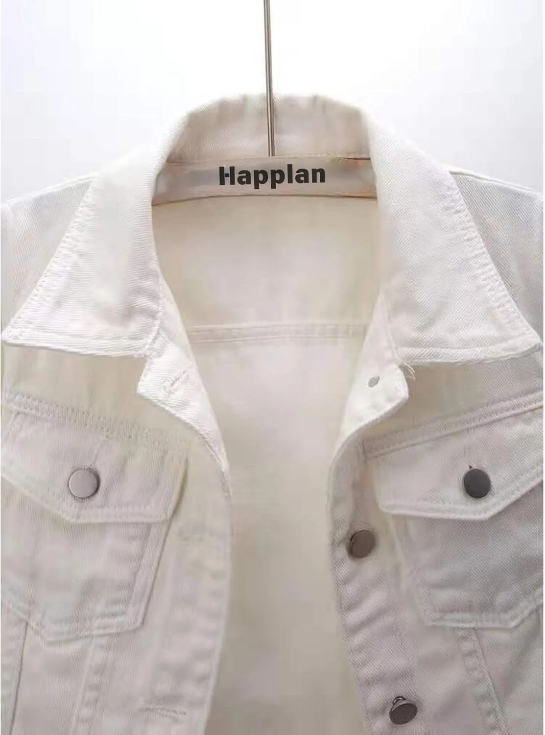 happlan Women's 3/4 Sleeve Short Denim Jacket Lapel Button Down Cropped Trucker Jean Jackets Coats