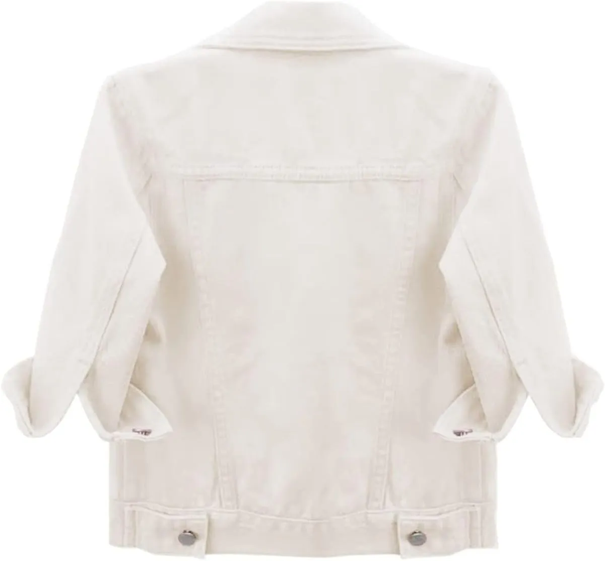 happlan Women's 3/4 Sleeve Short Denim Jacket Lapel Button Down Cropped Trucker Jean Jackets Coats