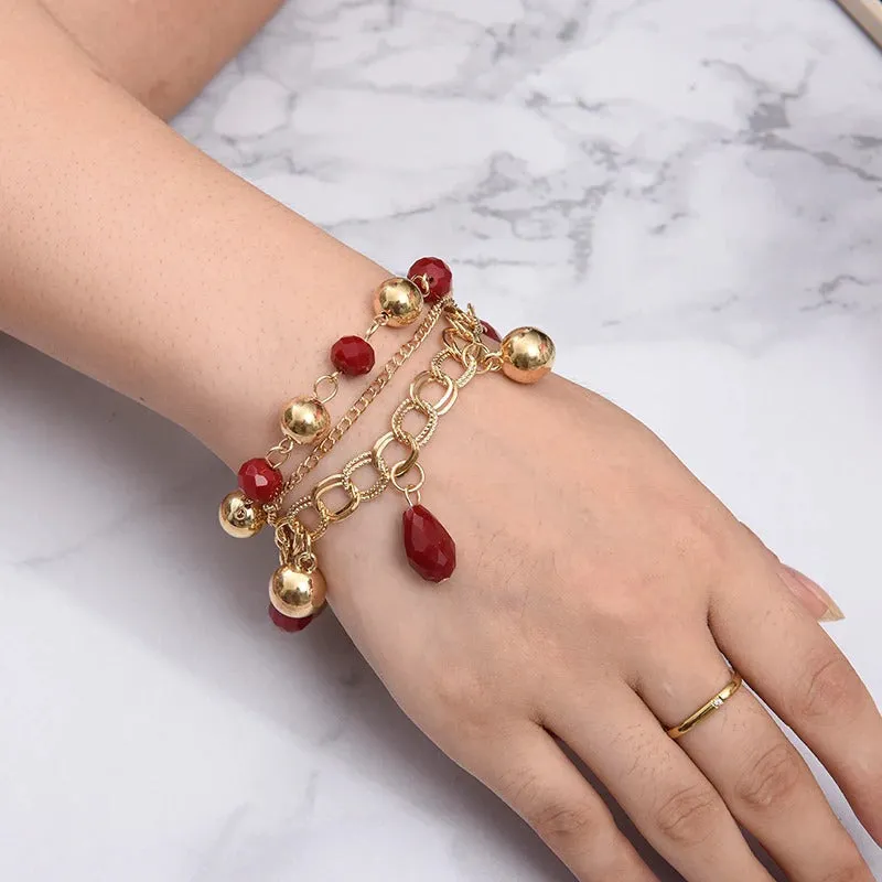 High Fashion Rhinestone Pearl, Chain, and Lock Multilayer Bracelet