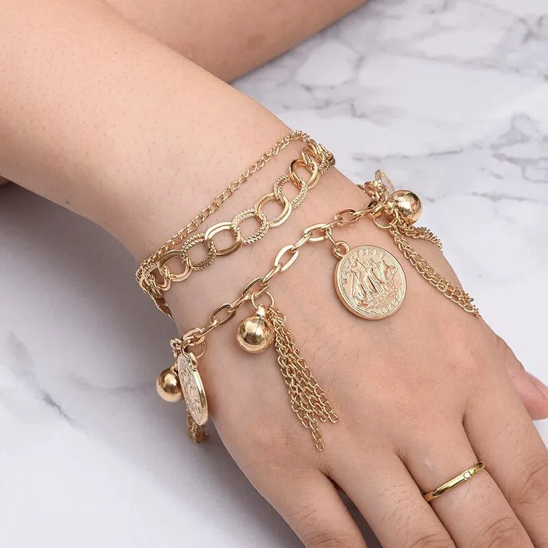 High Fashion Rhinestone Pearl, Chain, and Lock Multilayer Bracelet