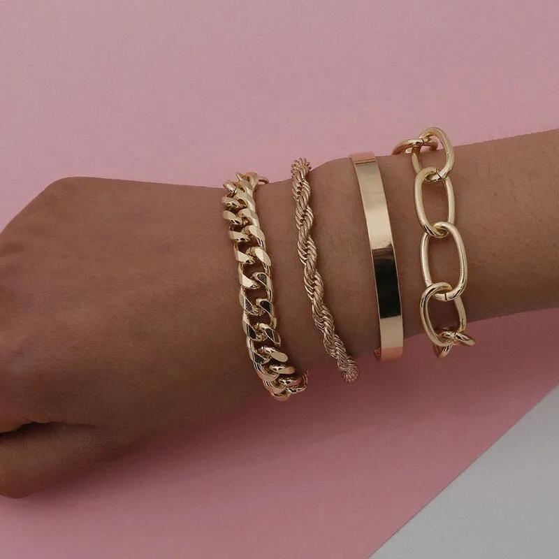High Fashion Rhinestone Pearl, Chain, and Lock Multilayer Bracelet