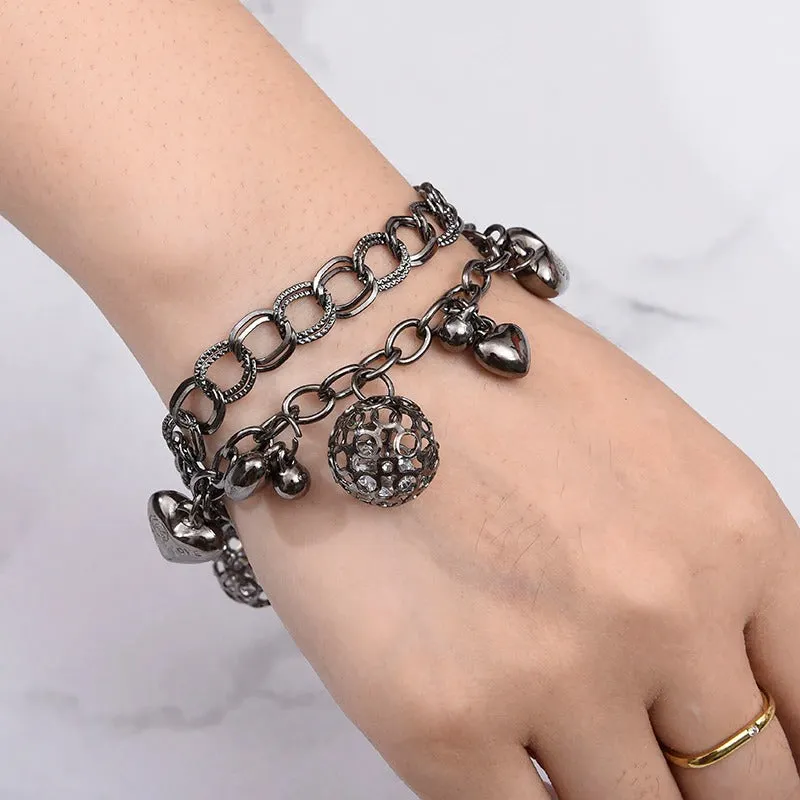 High Fashion Rhinestone Pearl, Chain, and Lock Multilayer Bracelet