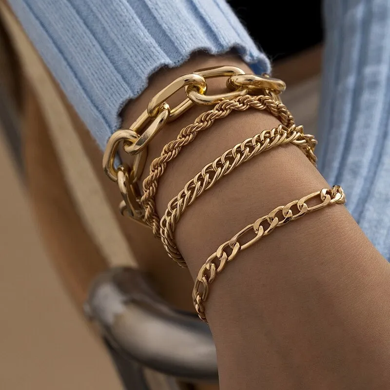High Fashion Rhinestone Pearl, Chain, and Lock Multilayer Bracelet