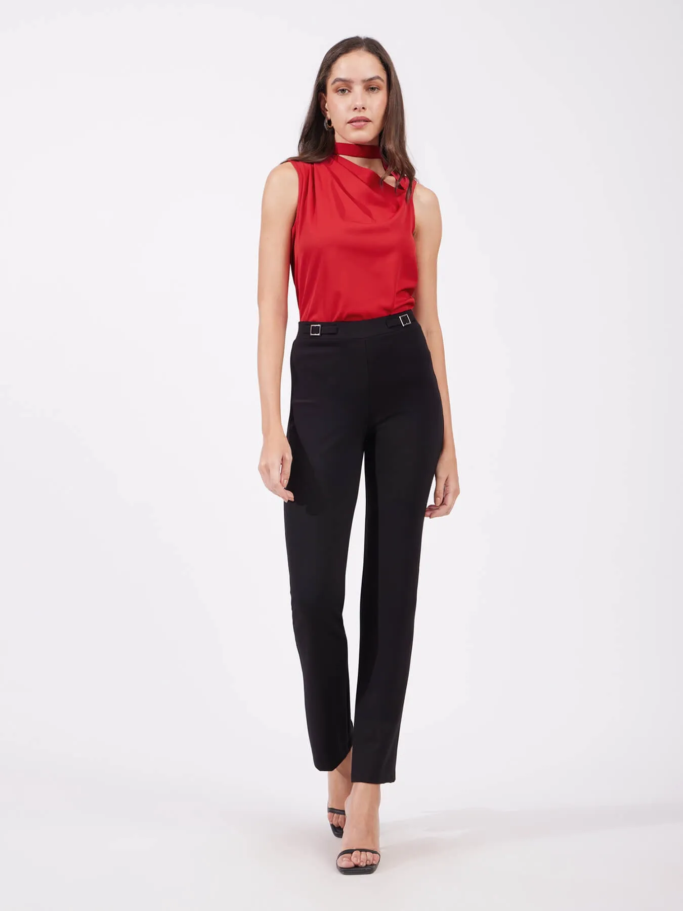 High Neck Cutout Detail Top - Red