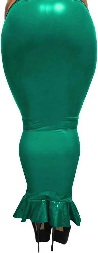 High Waist Goth PVC Leather Women Bodycon Hobble Skirts Faux Latex Lady One-Step Maxi Skirts