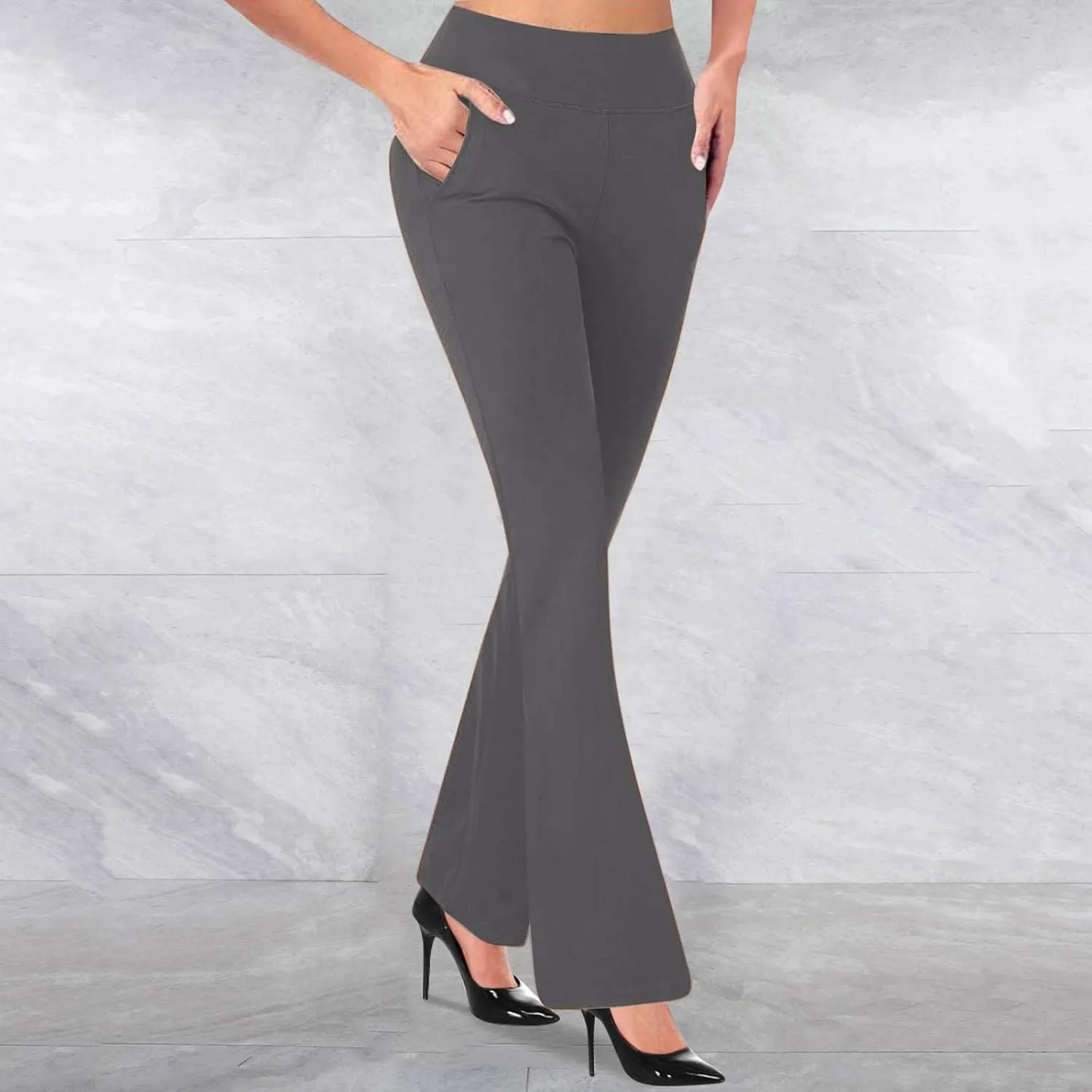 High Waisted Dress Pants for Women Stretchy Straight Leg Pant Work Trouser Business Office Casual Slacks with Pockets