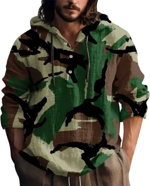 Hoodie for Men Drawstring Casual Beach Shirt Men's Casual Fashion Hooded Spring and Long Sleeve Hippie Men's