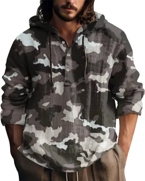 Hoodie for Men Drawstring Casual Beach Shirt Men's Casual Fashion Hooded Spring and Long Sleeve Hippie Men's