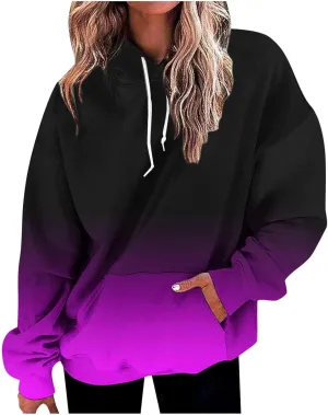 Hoodies for Women Casual Crewneck Oversized Pullover Sweaters Comfy Fall Fashion Outfits Clothes with Pocket
