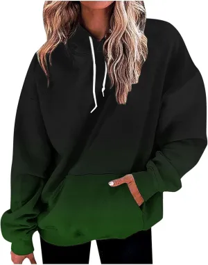 Hoodies for Women Casual Crewneck Oversized Pullover Sweaters Comfy Fall Fashion Outfits Clothes with Pocket