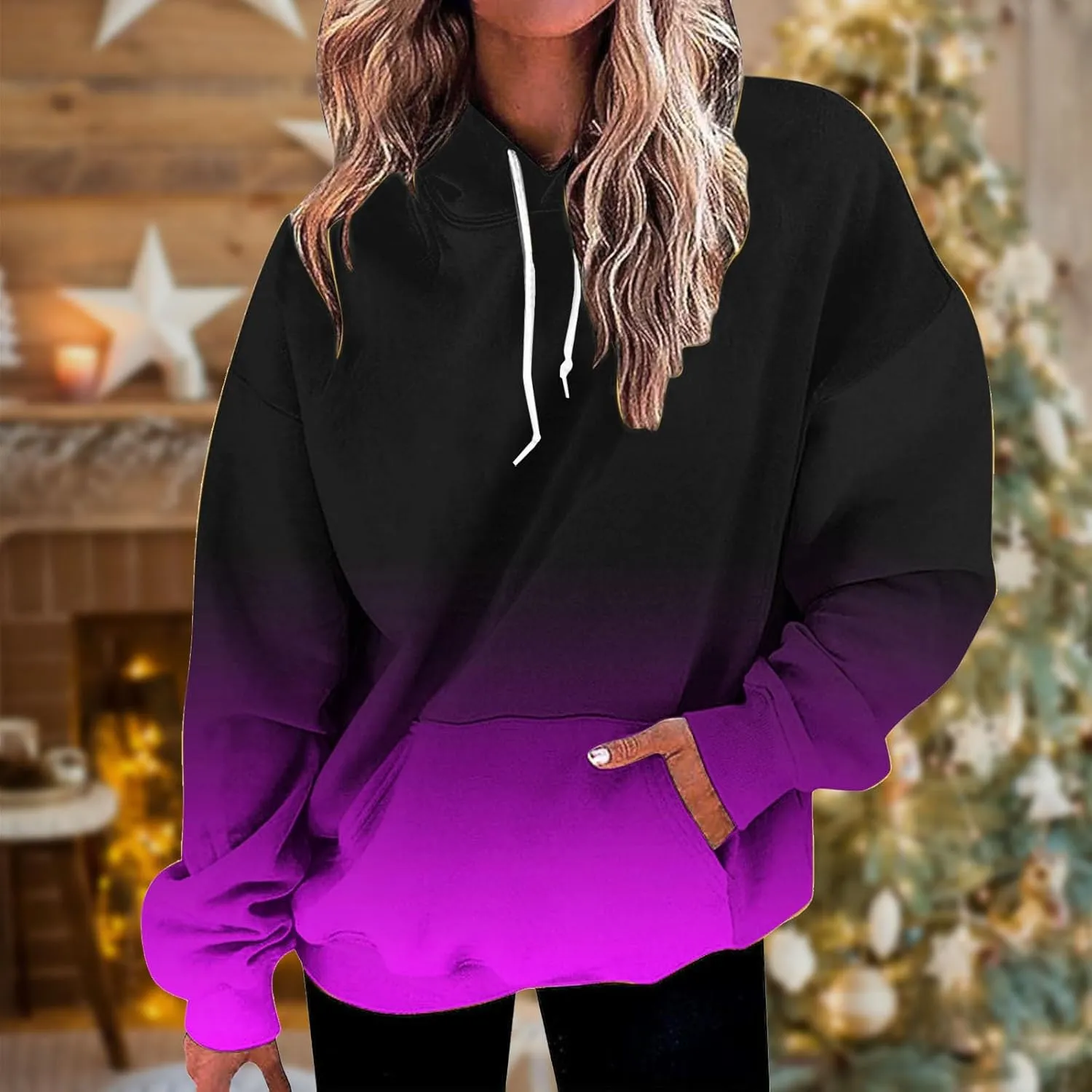 Hoodies for Women Casual Crewneck Oversized Pullover Sweaters Comfy Fall Fashion Outfits Clothes with Pocket