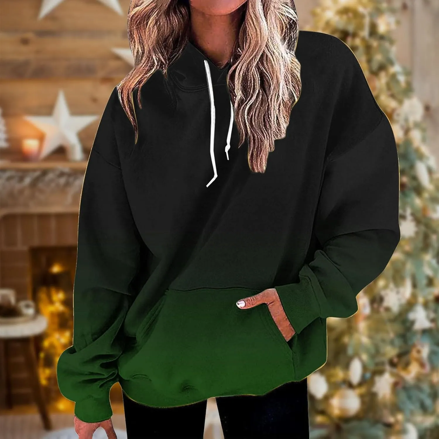 Hoodies for Women Casual Crewneck Oversized Pullover Sweaters Comfy Fall Fashion Outfits Clothes with Pocket