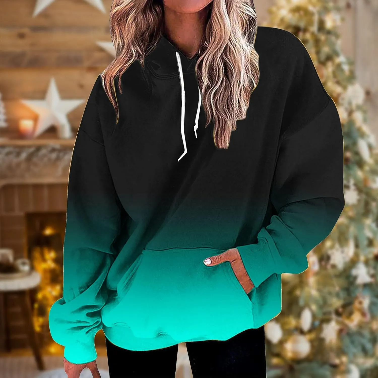 Hoodies for Women Casual Crewneck Oversized Pullover Sweaters Comfy Fall Fashion Outfits Clothes with Pocket