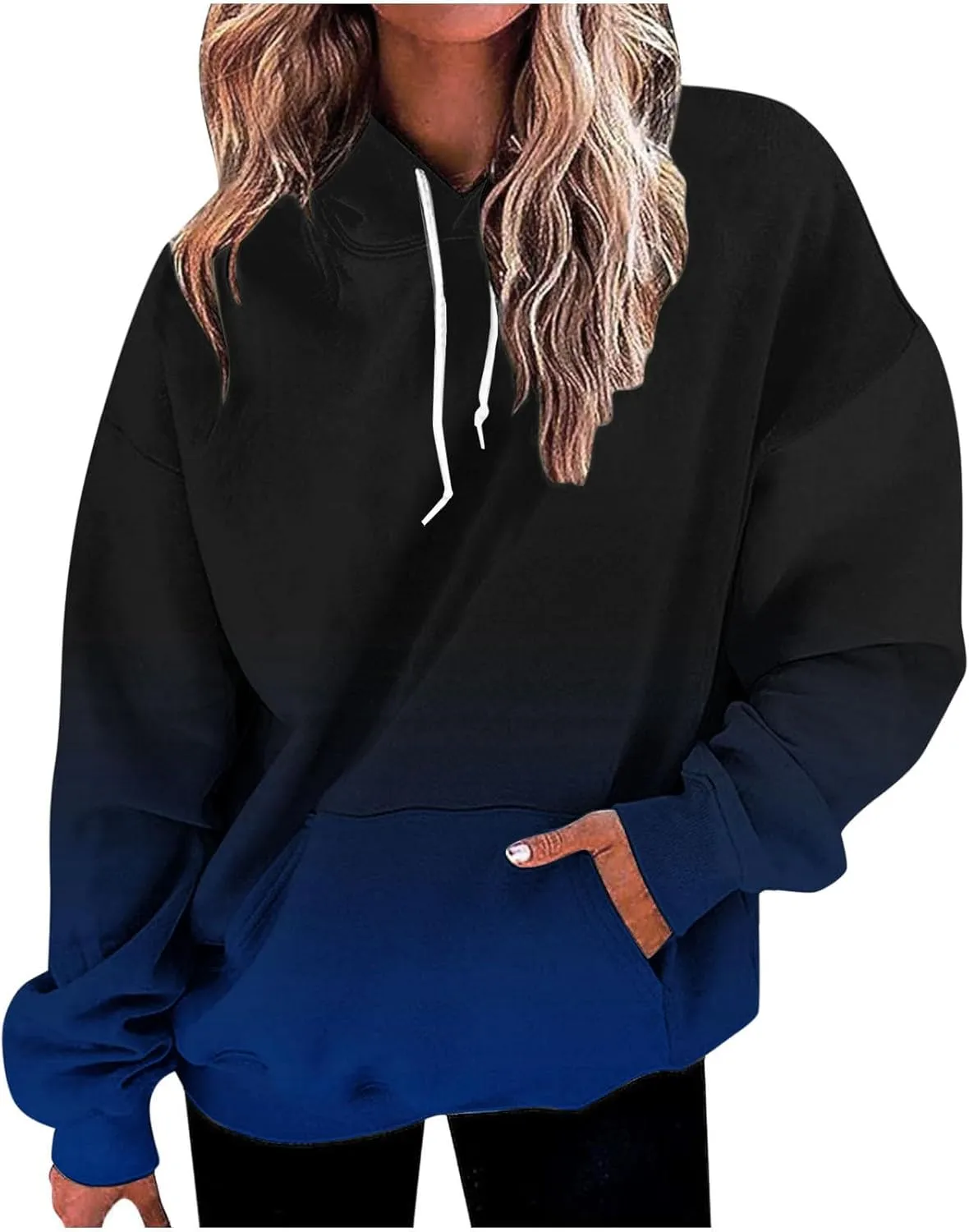 Hoodies for Women Casual Crewneck Oversized Pullover Sweaters Comfy Fall Fashion Outfits Clothes with Pocket