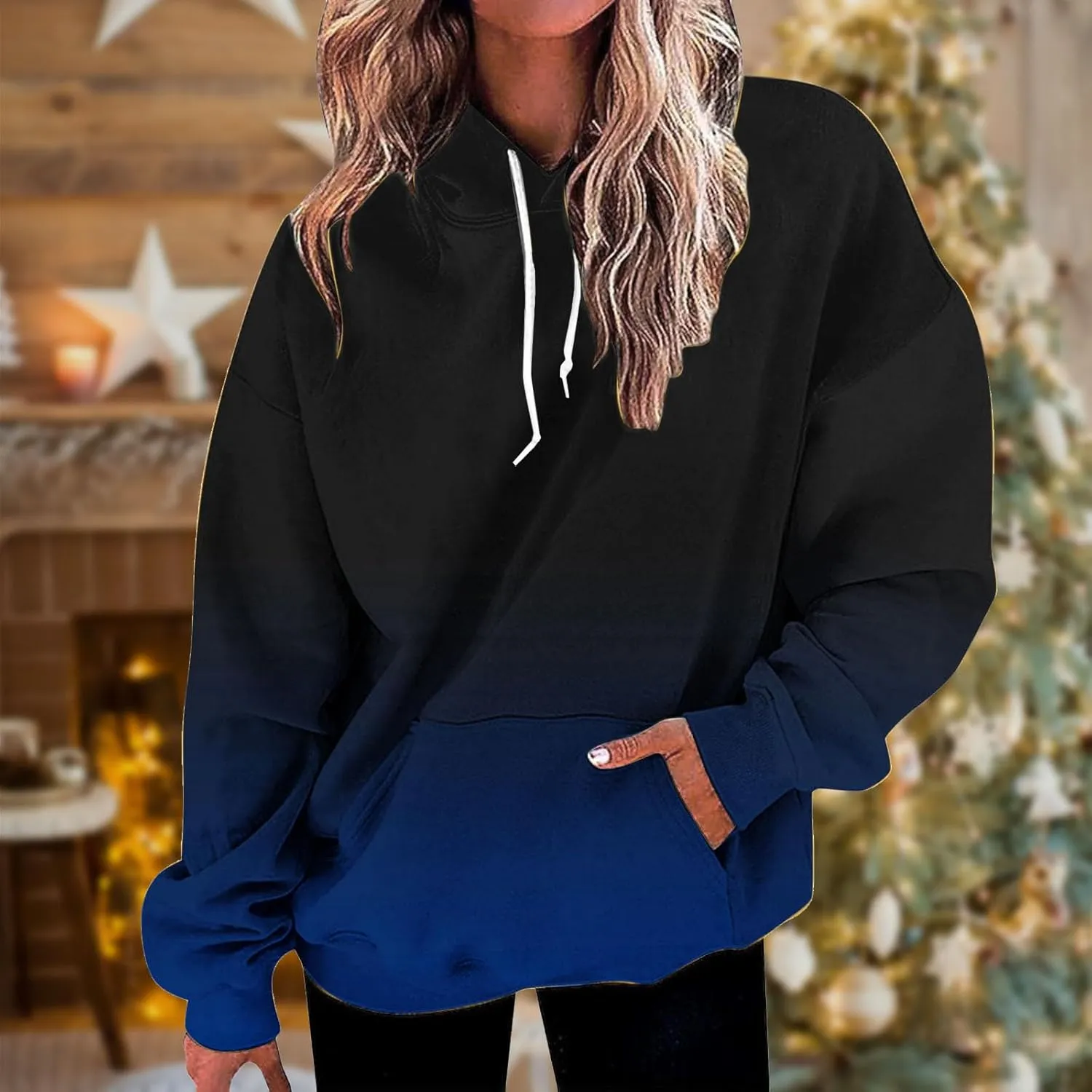 Hoodies for Women Casual Crewneck Oversized Pullover Sweaters Comfy Fall Fashion Outfits Clothes with Pocket