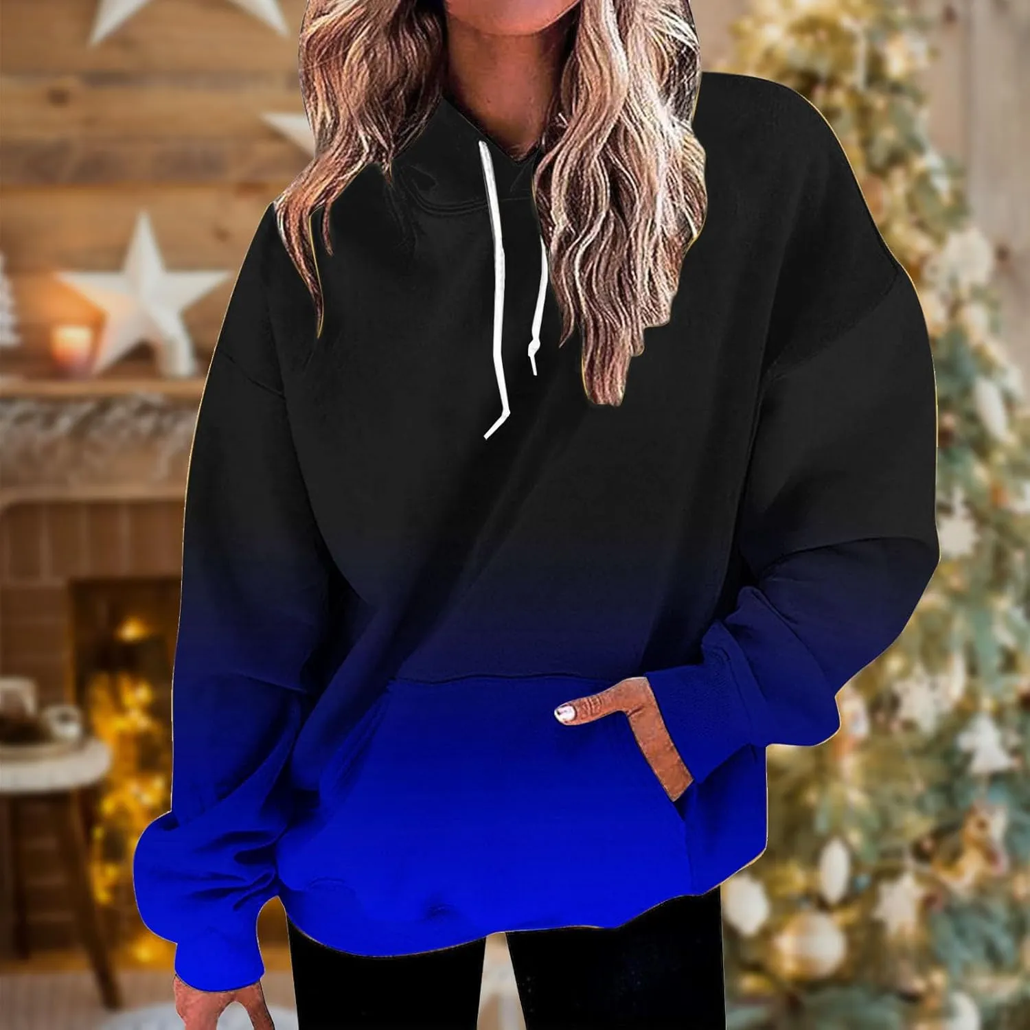 Hoodies for Women Casual Crewneck Oversized Pullover Sweaters Comfy Fall Fashion Outfits Clothes with Pocket