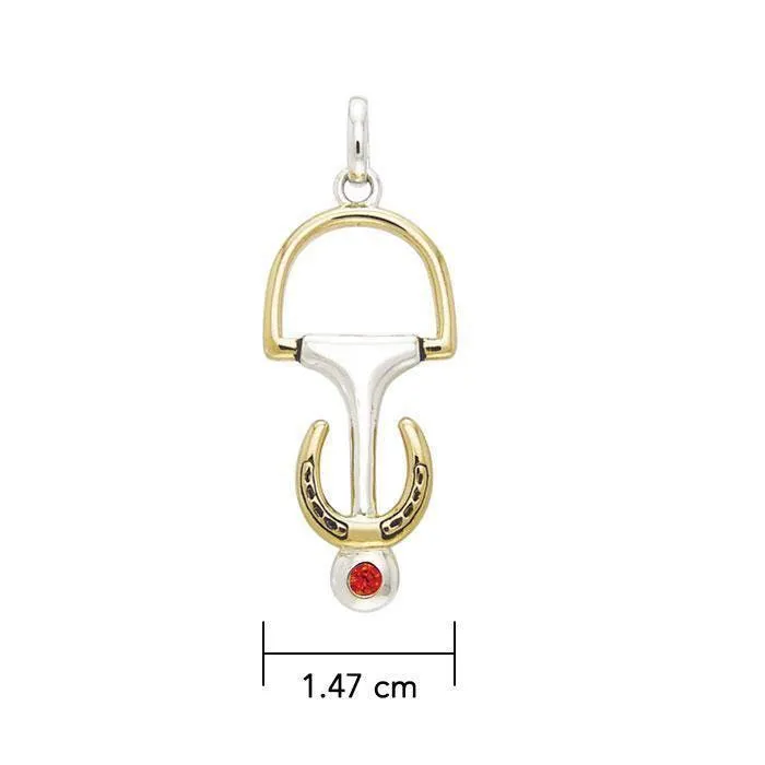 Horse Bits and Horseshoe Silver and 14k gold accents Pendant MPD2245