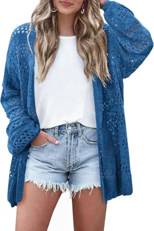 HOTOUCH Lightweight Crochet Cardigan for Women Long Sleeve Open Front Knit Oversized Cardigans Sweaters