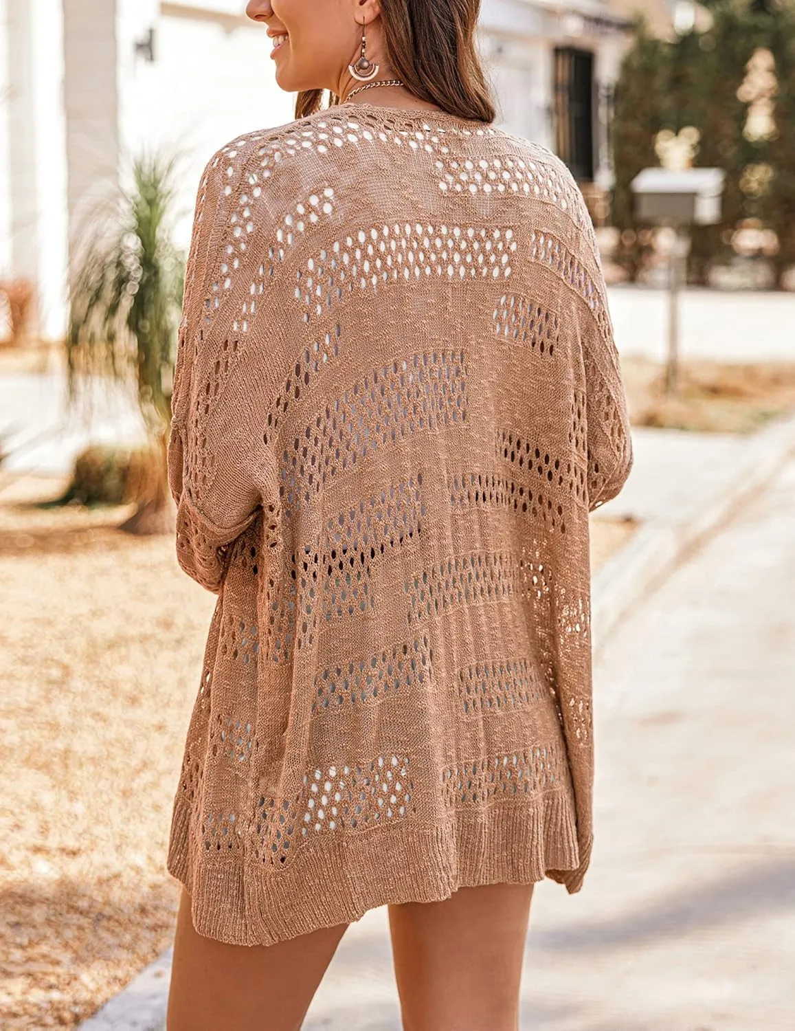 HOTOUCH Lightweight Crochet Cardigan for Women Long Sleeve Open Front Knit Oversized Cardigans Sweaters
