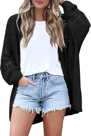 HOTOUCH Lightweight Crochet Cardigan for Women Long Sleeve Open Front Knit Oversized Cardigans Sweaters