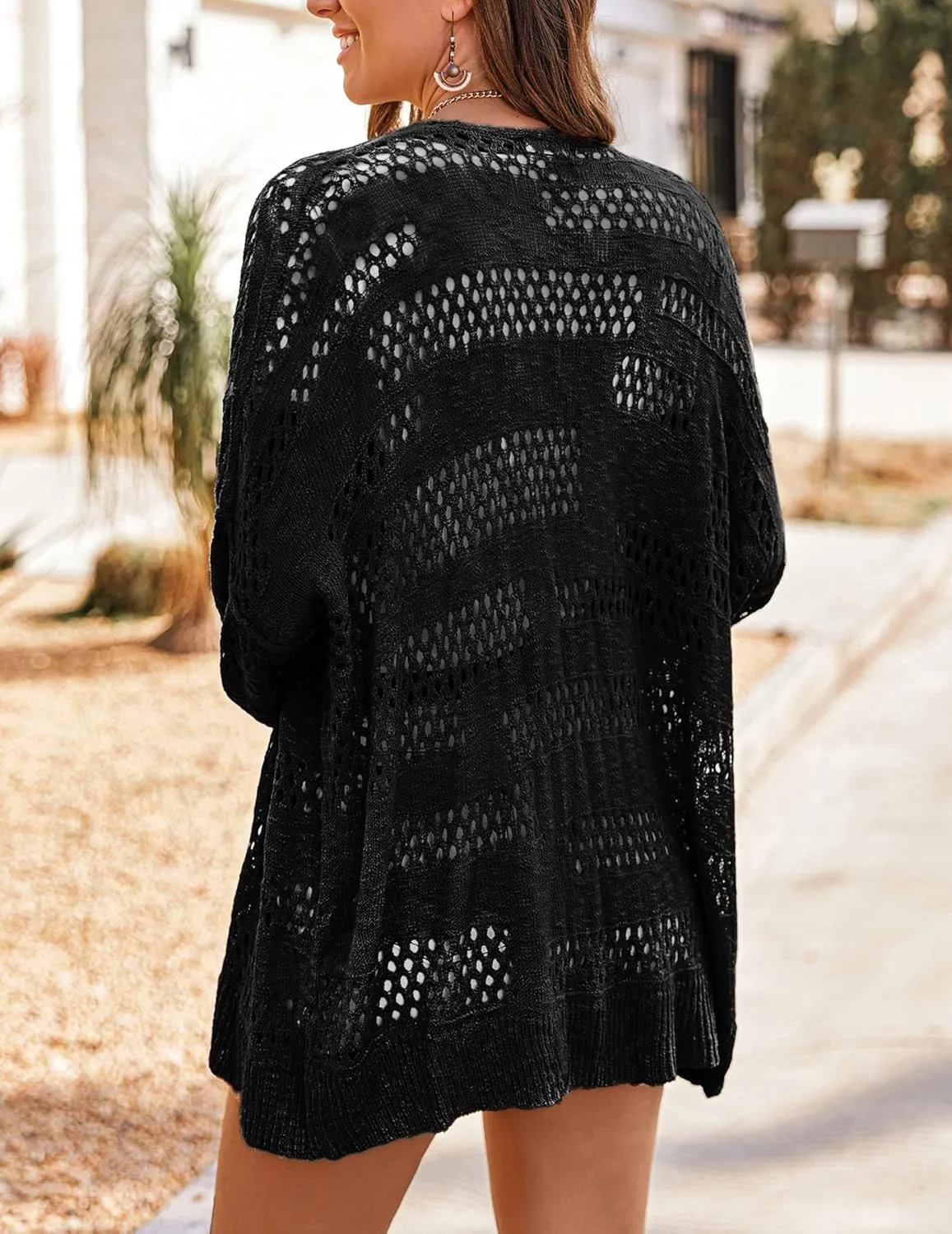 HOTOUCH Lightweight Crochet Cardigan for Women Long Sleeve Open Front Knit Oversized Cardigans Sweaters