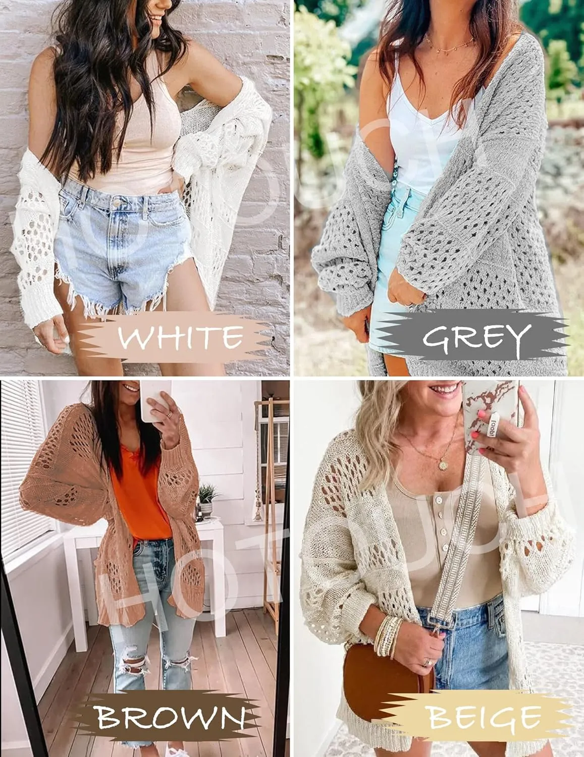 HOTOUCH Lightweight Crochet Cardigan for Women Long Sleeve Open Front Knit Oversized Cardigans Sweaters
