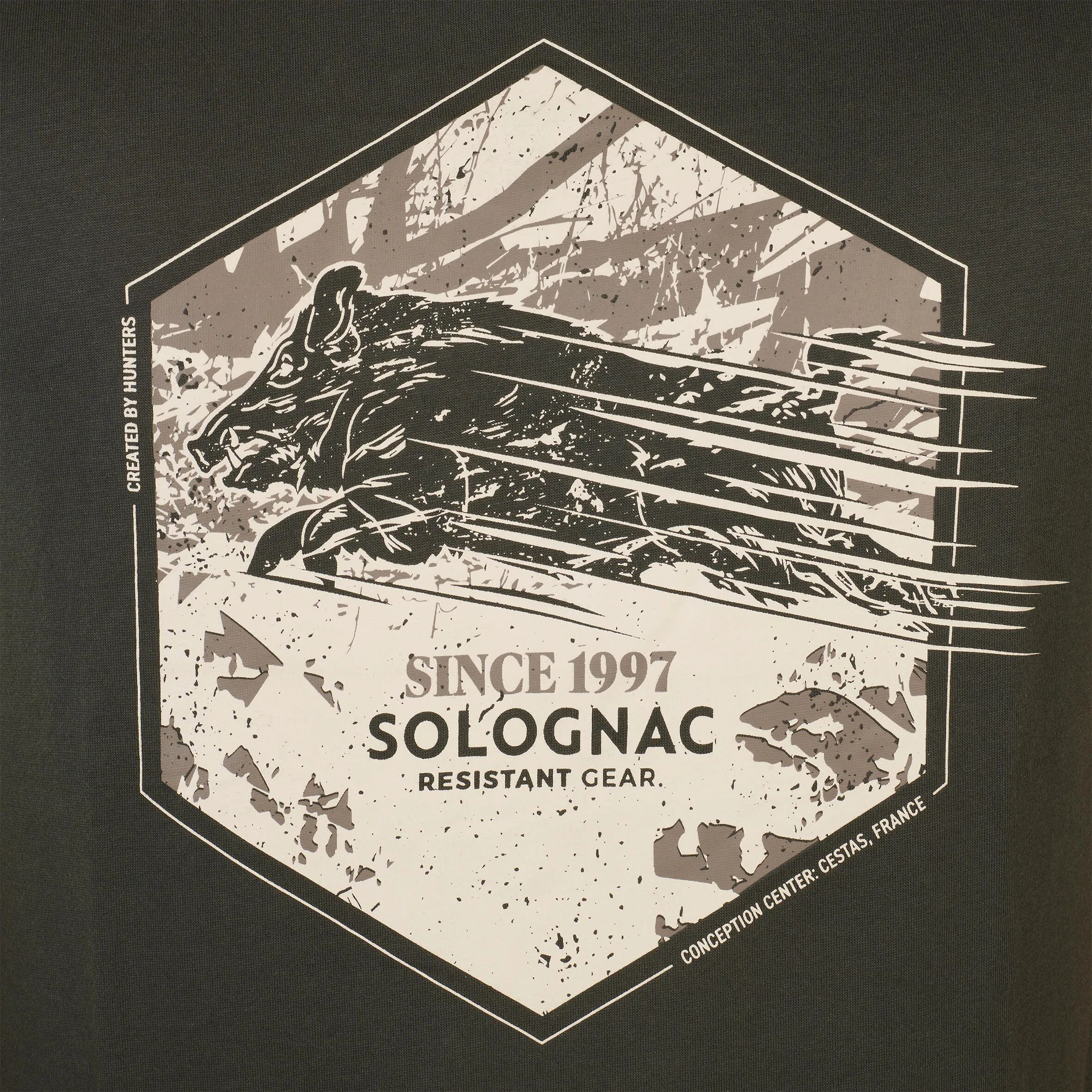 Hunting T-shirt 100% cotton boar green SOLOGNAC, dark green