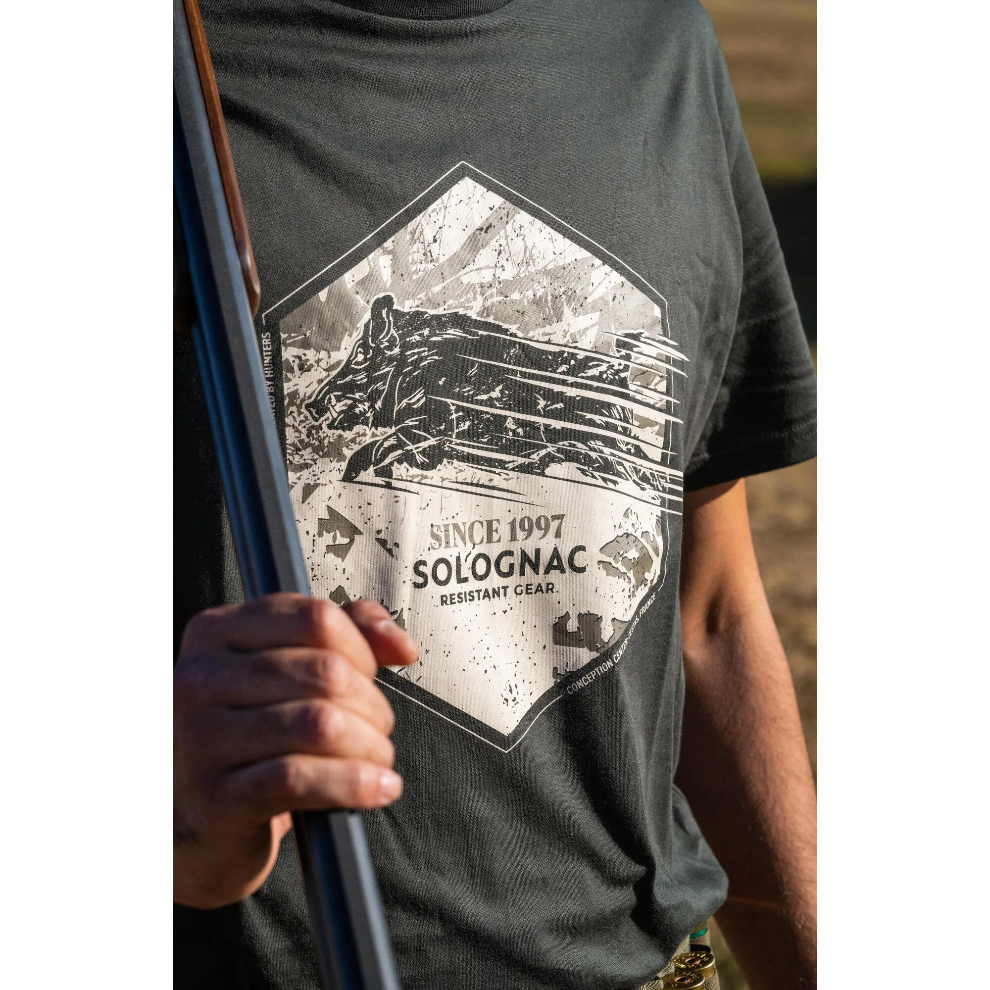 Hunting T-shirt 100% cotton boar green SOLOGNAC, dark green