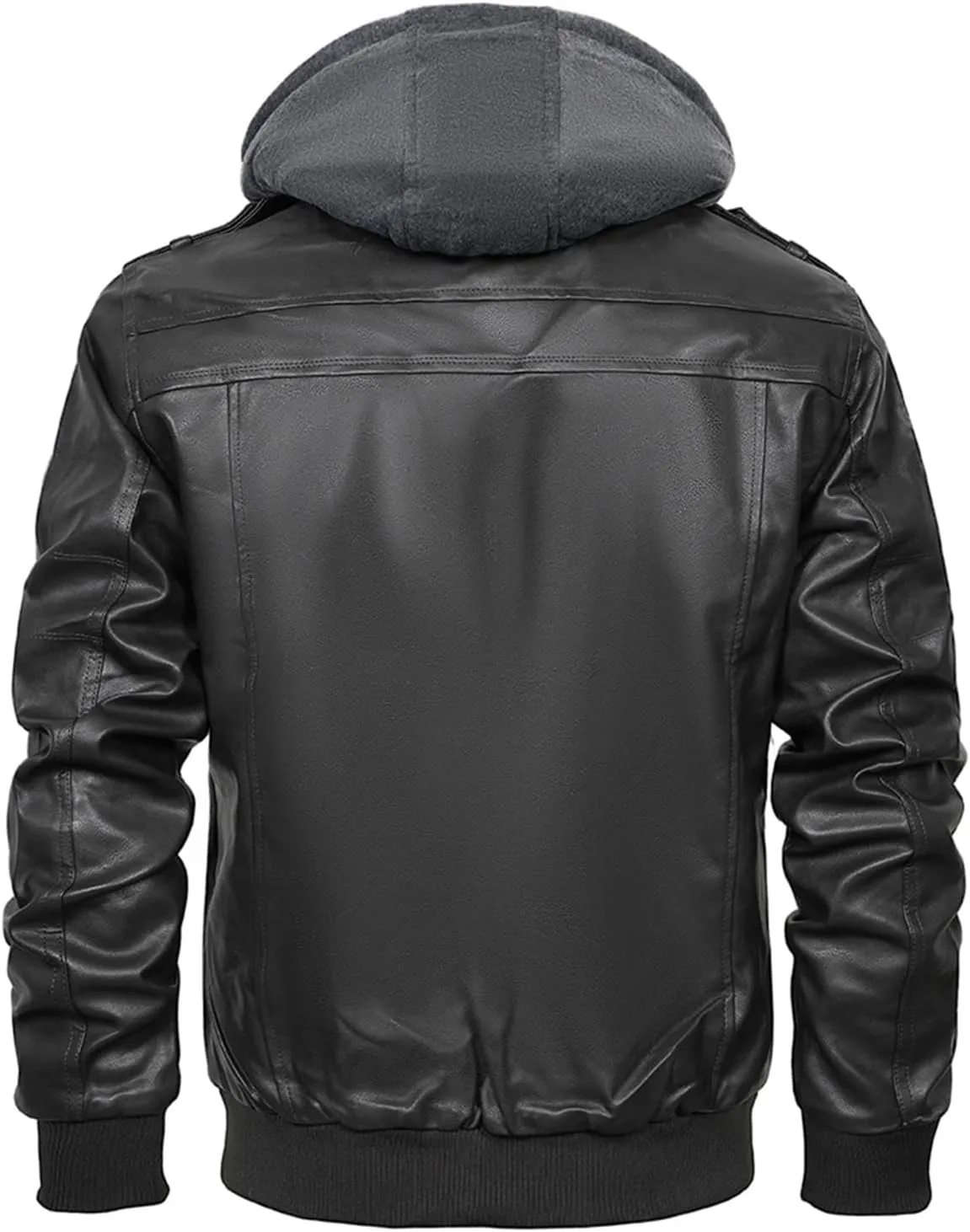 INVACHI Mens Leather Jacket Vintage Motorcycle Biker Jackets Faux Leather Outwear with Removable Hood