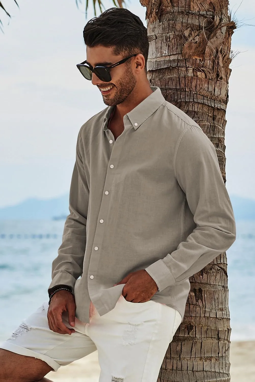 JMIERR Men's Cotton Linen Button Down Shirt Casual Stylish Long Sleeve Business Dress Shirts