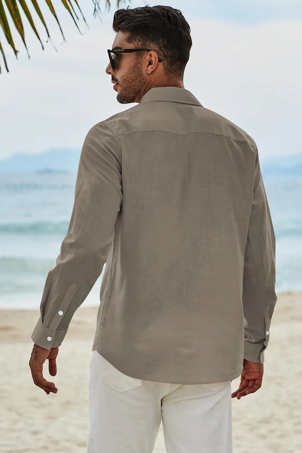 JMIERR Men's Cotton Linen Button Down Shirt Casual Stylish Long Sleeve Business Dress Shirts