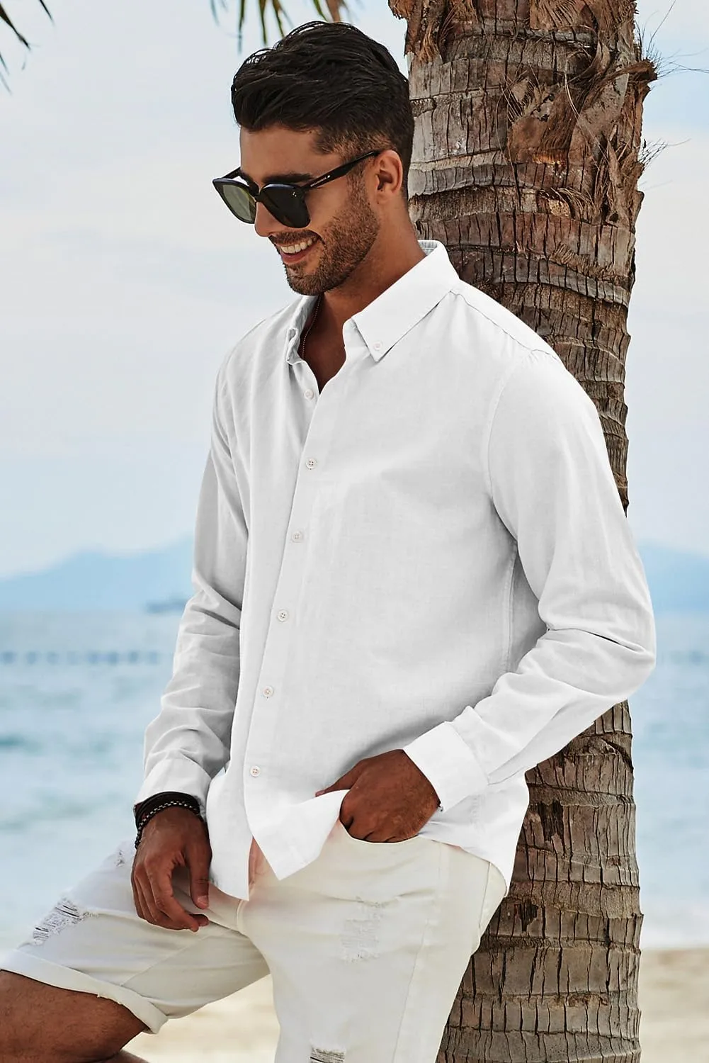 JMIERR Men's Cotton Linen Button Down Shirt Casual Stylish Long Sleeve Business Dress Shirts