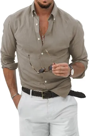 JMIERR Men's Cotton Linen Button Down Shirt Casual Stylish Long Sleeve Business Dress Shirts