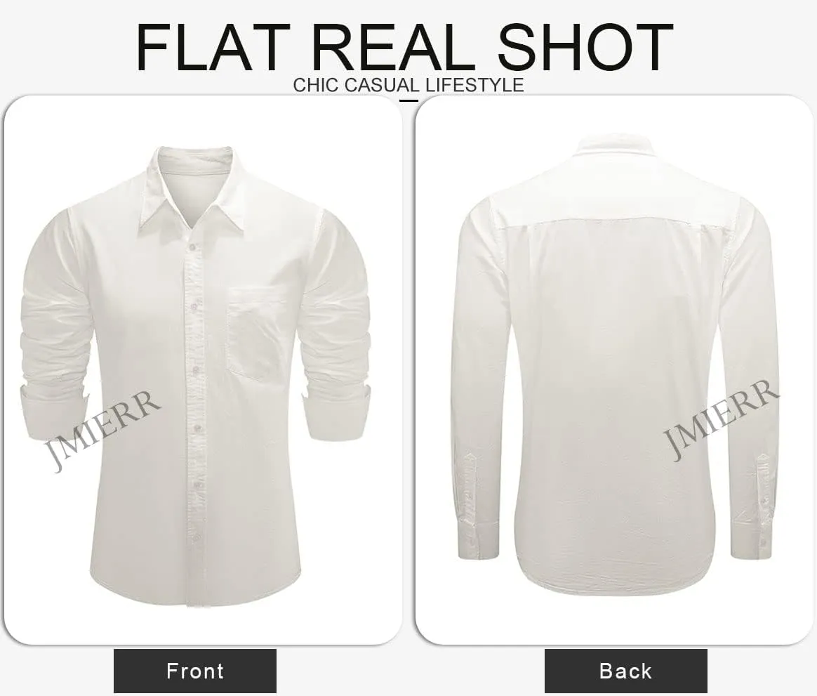 JMIERR Mens Cotton Linen Casual Stylish Button Down Shirt Long Sleeve Dress Shirts