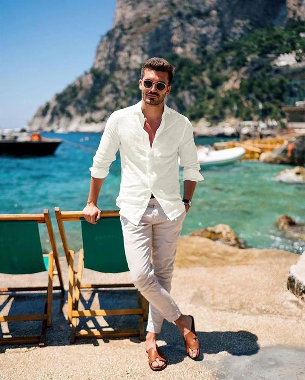 JMIERR Mens Cotton Linen Casual Stylish Button Down Shirt Long Sleeve Dress Shirts