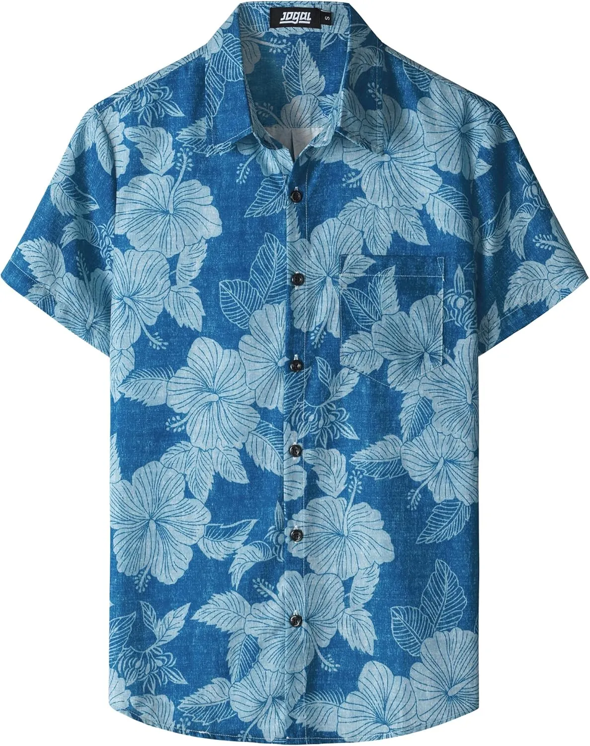 JOGAL Mens Floral Hawaiian Shirt Front Pocket Casual Aloha Shirts