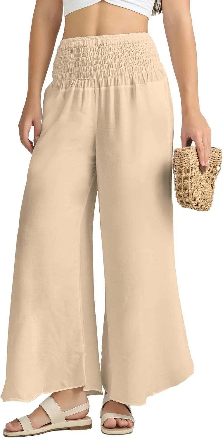 Joob Joob Flowy Women's Palazzo Pants - Wide Leg Summer Boho Harem Pants with Pockets