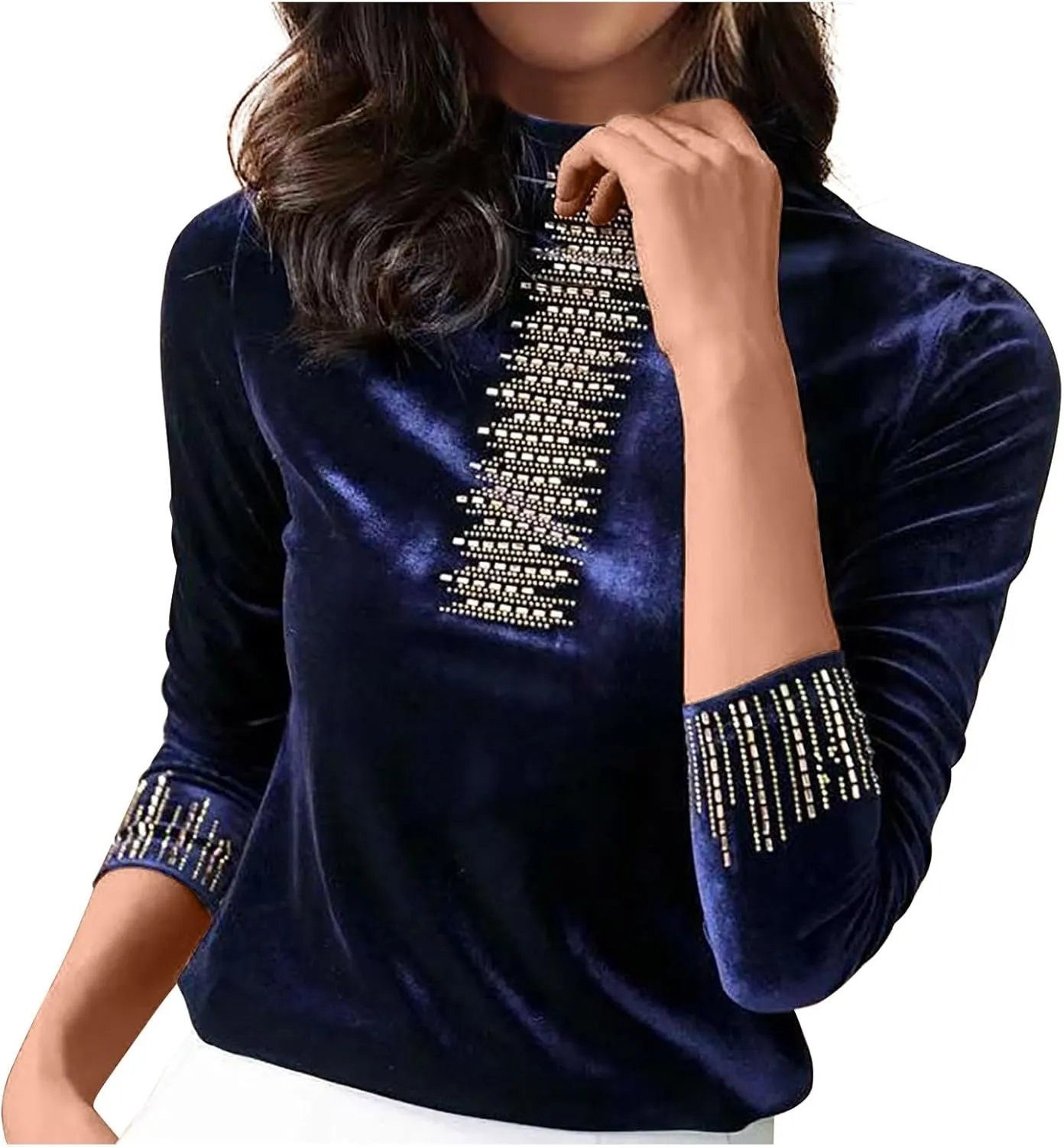 jovati Velour Long Shirt for Women Velvet Half High Neck Pullover Tops Plus Size Loose Long Sleeve T Shirts Tunic Blouse