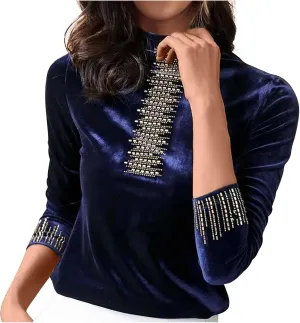 jovati Velour Long Shirt for Women Velvet Half High Neck Pullover Tops Plus Size Loose Long Sleeve T Shirts Tunic Blouse