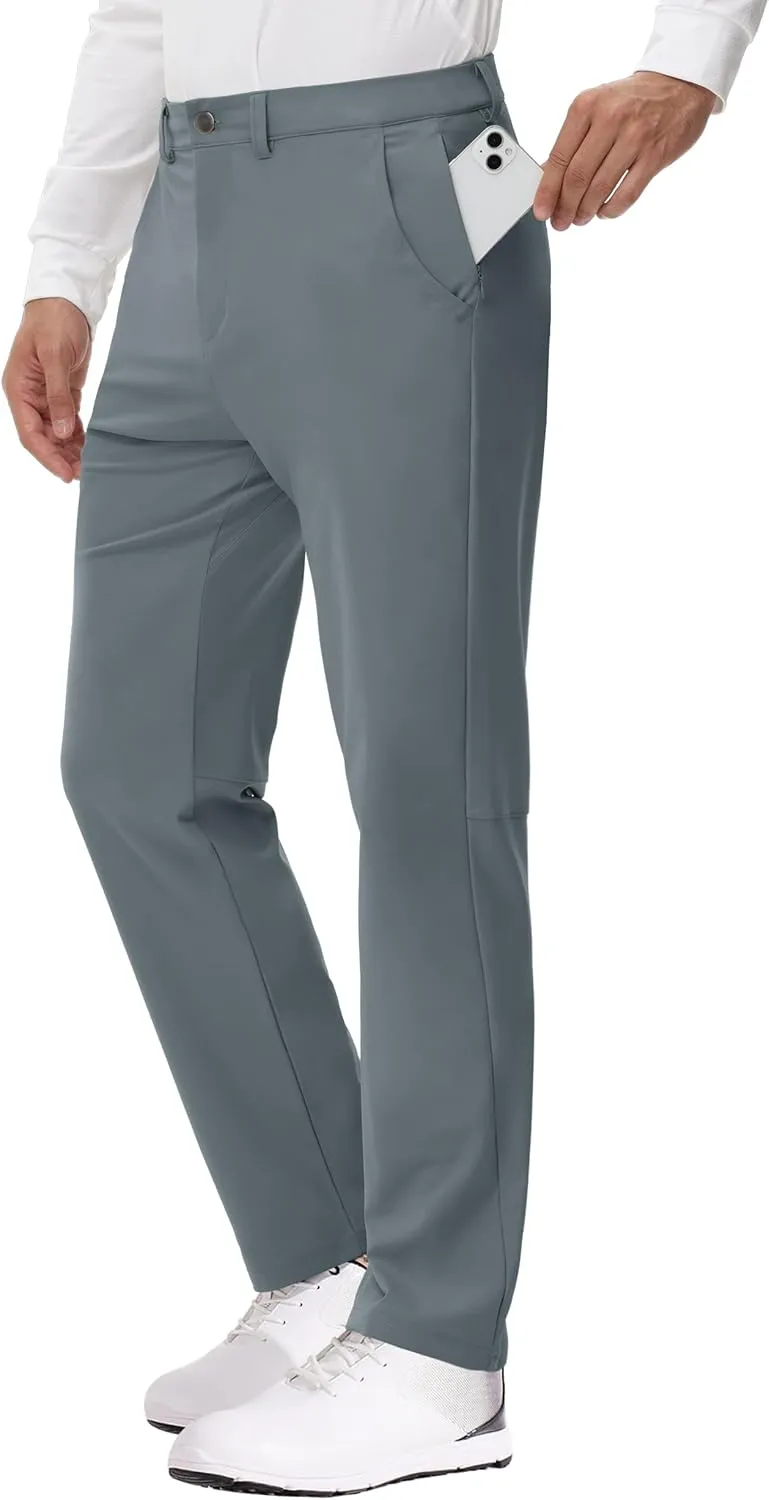 JWM 29"/30"/31"/32" Mens Golf Pants Stretch Straight Leg Relaxed Fit Dress Pants Lightweight Comfy Casual Trousers Zip Pocket