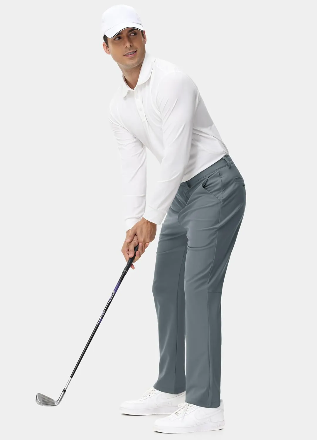 JWM 29"/30"/31"/32" Mens Golf Pants Stretch Straight Leg Relaxed Fit Dress Pants Lightweight Comfy Casual Trousers Zip Pocket
