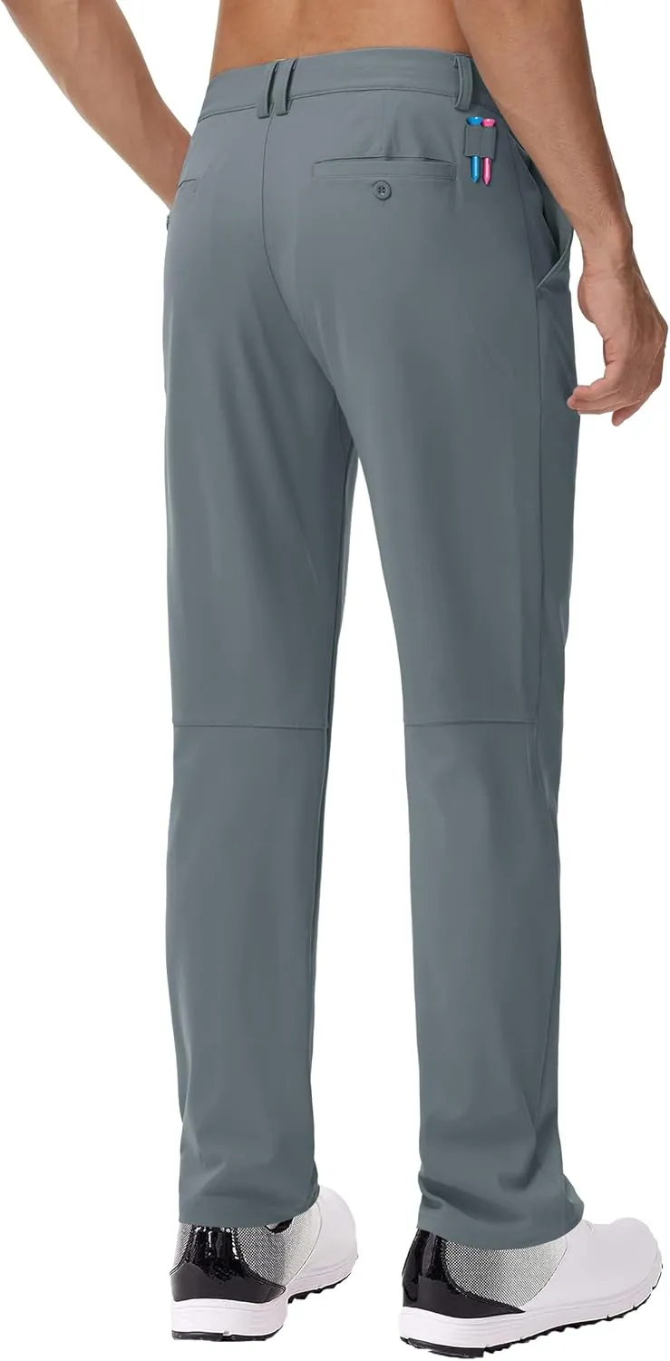 JWM 29"/30"/31"/32" Mens Golf Pants Stretch Straight Leg Relaxed Fit Dress Pants Lightweight Comfy Casual Trousers Zip Pocket