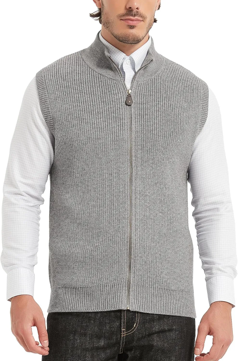 Kallspin Mens Thick Wool Blend Sleeveless Cardigans Full Zip Up Knitted Sweater Vest Casual Outerwear