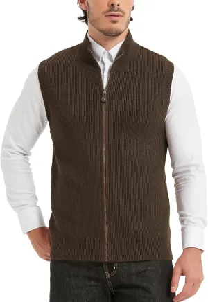 Kallspin Mens Thick Wool Blend Sleeveless Cardigans Full Zip Up Knitted Sweater Vest Casual Outerwear