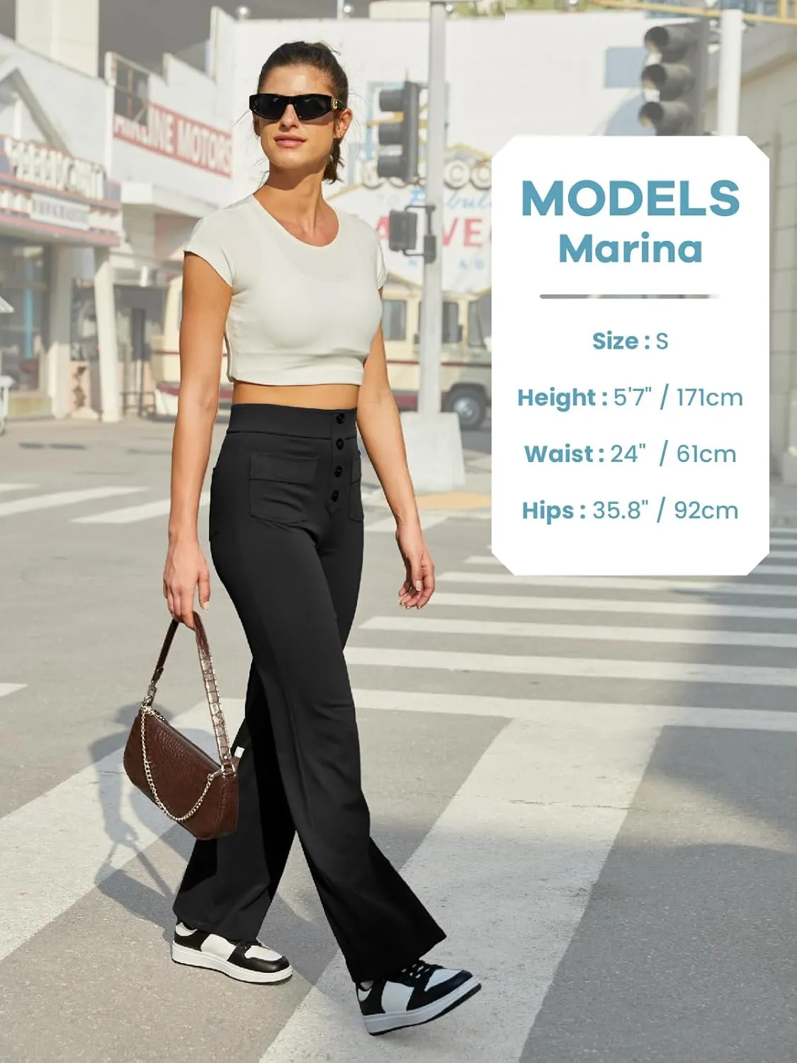 keriffe Women's Straight Leg Pants High Waisted Button Stretchy Business Work Casual Trousers Multiple Pockets