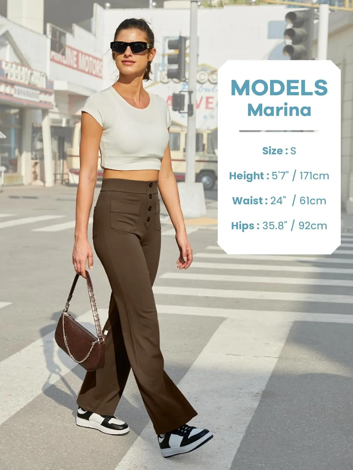 keriffe Women's Straight Leg Pants High Waisted Button Stretchy Business Work Casual Trousers Multiple Pockets