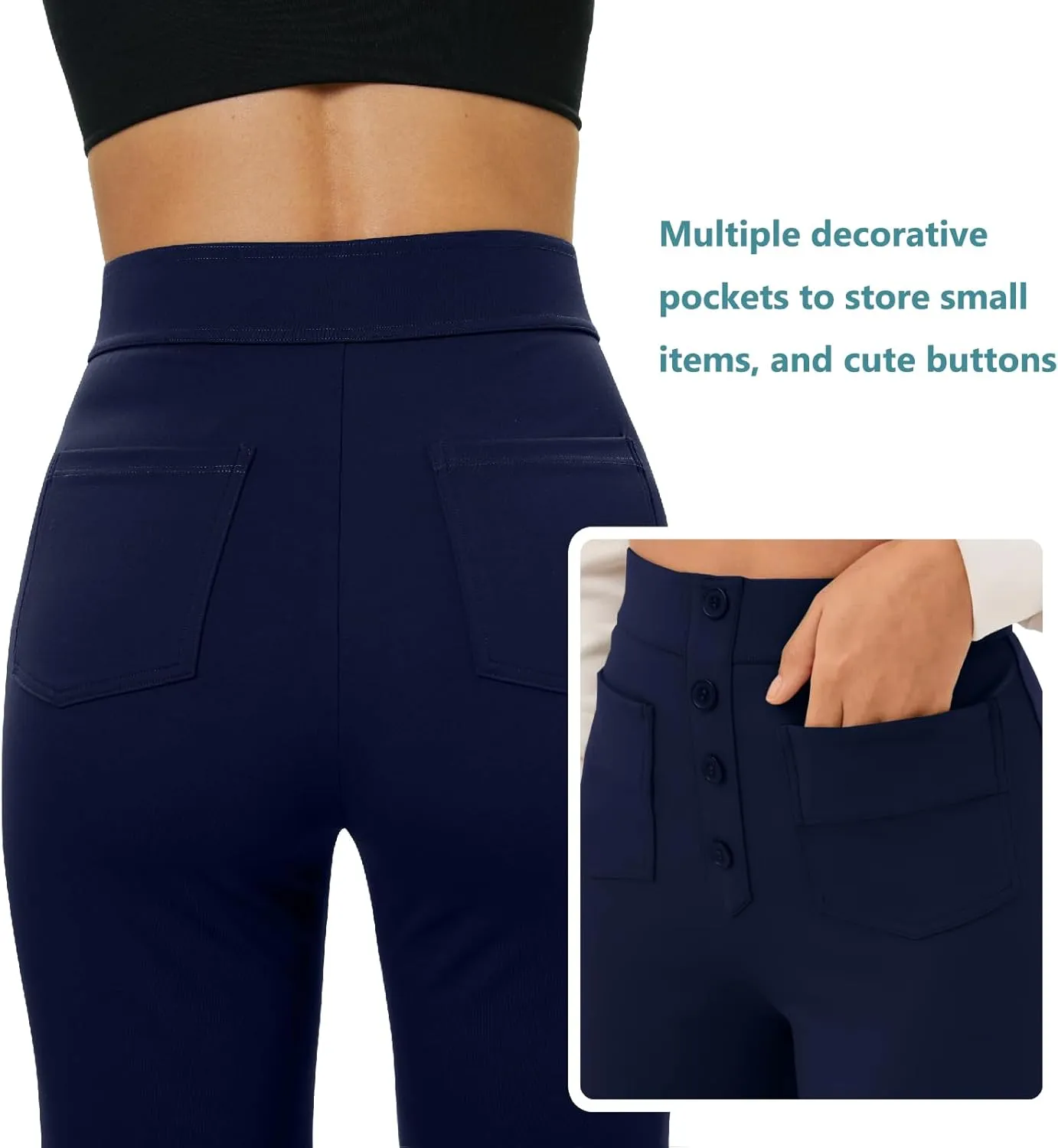 keriffe Women's Straight Leg Pants High Waisted Button Stretchy Business Work Casual Trousers Multiple Pockets
